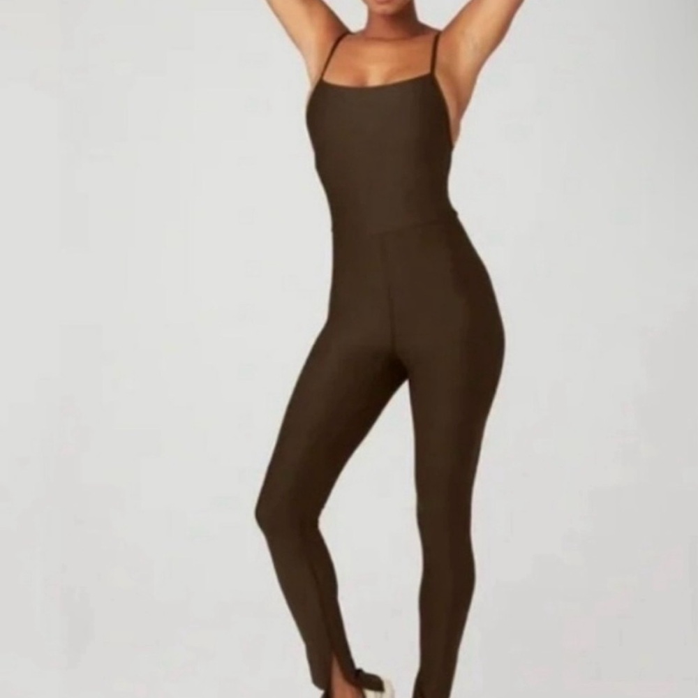 ALO Yoga Women's Brown Slim Spaghetti-Strap Jumpsuit